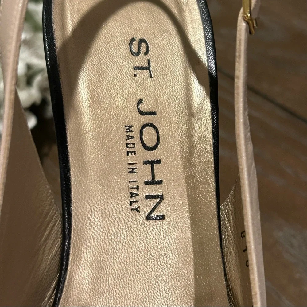 St. John Slingback Black / Tan Leather Heels Size 10 Made in Italy